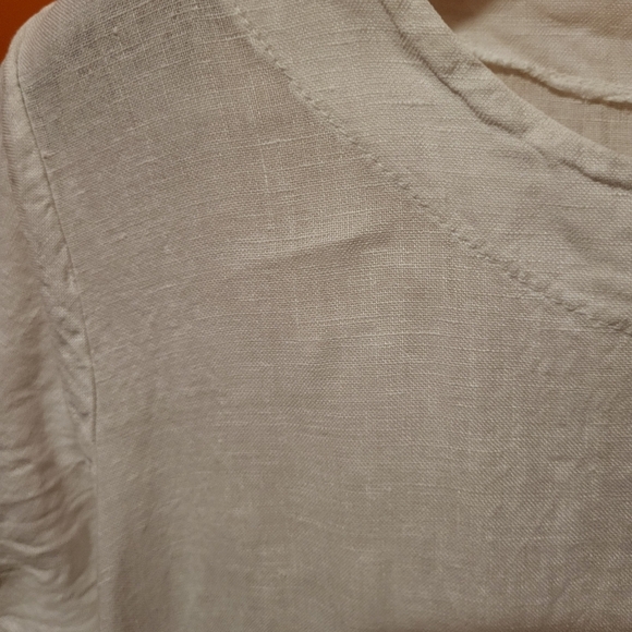 Vasna Italy Linen White Roll Sleeve Unlined Dress With Pockets Size Petite Large - Picture 4 of 8